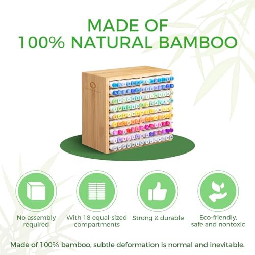 Ohuhu Bamboo Marker Organizer, Wooden Desktop Storage Holds 126 Markers