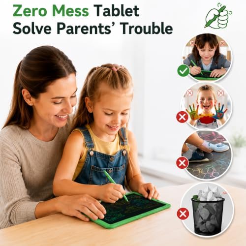 TEKFUN LCD Writing Tablet for Kids, Teen Girl Boy Gifts Ideas, Drawing Tablet for Kids, Birthday Christmas Gift Ideas for Girls Boys (Green, 12.6" W x 10" H)