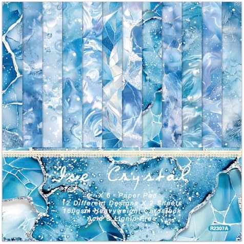 Blue Aesthetic Scrapbook Paper Pad, 24 Sheets 6 x 6 Inch Patterned Designed Wedding Decorative Decoupage for Card Making Folded Supplies Gift Wrapping Journals DIY Crafts Photo Album