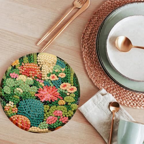 ijbnhd 8 Pcs Cactus Diamond Art Coasters Kit Diamond Painting Coasters