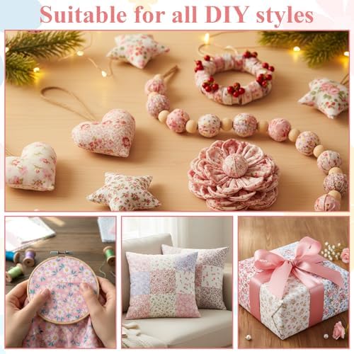 48 Pcs 10 x 10 Inches Pink Floral Cotton Fabric Bundles, Precut Pink Retro Floral Fabric Squares, Spring Quilting Patchwork, Flower Leaves Sewing Fabrics, Assorted Pattern Cloth for DIY Craft Handmade