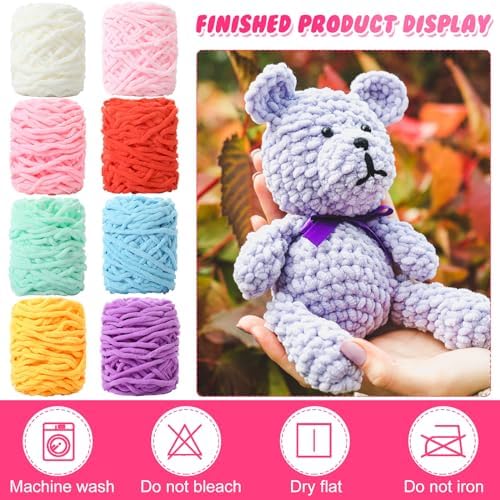 Buryeah 8 Pack Chunky Chenille Yarn for Crocheting, Candy Colors