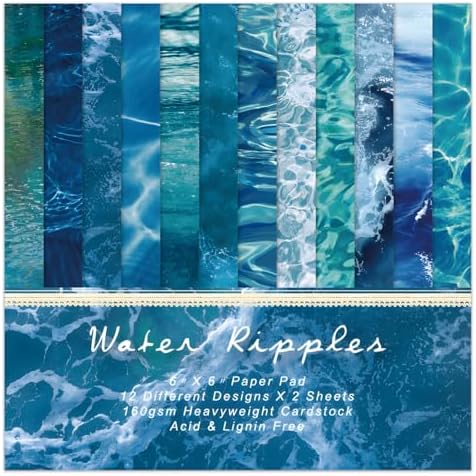 Blue Scrapbooking Paper Pad - 24 Sheets 6"x 6" Sea Patterned Decorative Decoupage for Wrapping Folded Cardmaking Supplies Gift Cardstock DIY Crafts Scrapbook Photo Album