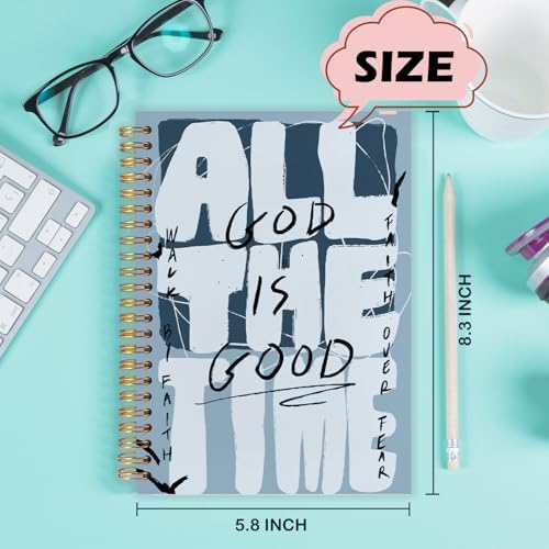 Yhtrg Blue Christian Spiral Notebooks, God Is Good All the Time Bible Journal Notebook, Bible Jesus Notebook for Note Taking, Christian Gifts for Women Men, 5.5x8.3 Inch