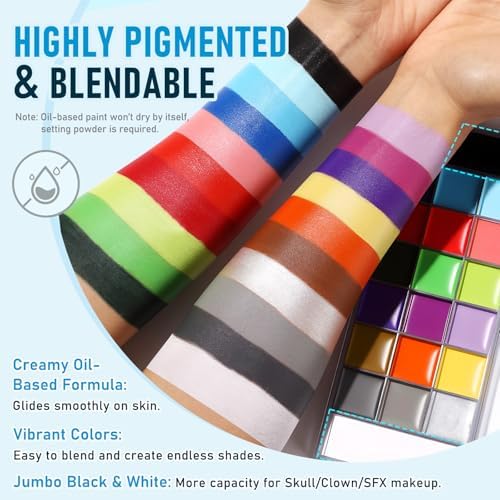 UCANBE 20 Colors Oil-Based Face Body Paint Kit, 10 Brushes & Setting Powder