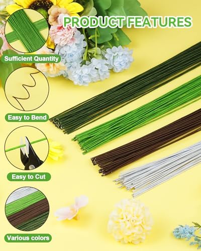 100 PCS 18 Gauge Green Floral Wire Stems for Artificial Flower Making,Flexible Paddle Wires for Crafts Festival Flowers,Garland and Floral Arrangements,Florist Wire,Flower Wires for Crafts