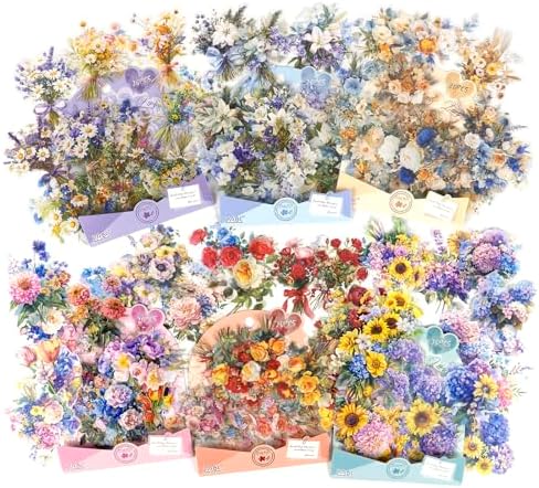 OKUPAN 120Pcs Flower Stickers for Scrapbooking Supplies, Transparent Scrapbook Stickers for Journaling, Card Making Supplies, Planner, DIY Craft, Wedding Invitations