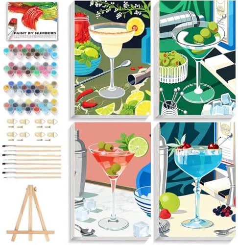 ICYANART 4 Pack Cocktail Paint by Numbers Kit for Adults with Frame Easy
