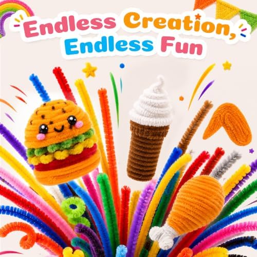 Caydo 200PCS Thick Pipe Cleaners Craft, 20 Colors Chenille Stems