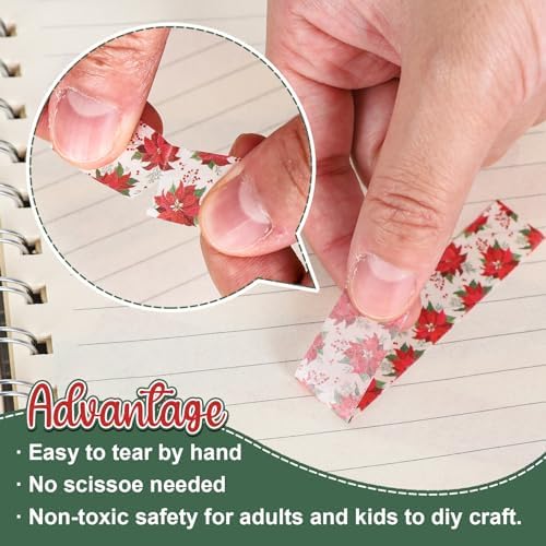 Whaline 12 Rolls Christmas Floral Washi Tape Xmas Watercolor Berry Holly Leaves Pine Cones Elk Bell Plants Masking Tape Winter Holiday Decorative Tape for Scrapbook Journal DIY Craft Gift Wrapping