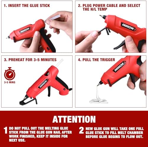 Arrow Mini Hot Glue Gun, Dual Temp Glue Gun Kit with 24Pcs Mini Glue Sticks, High/Low Temp Fast Heating Glue Guns with Stand for DIY, Decoration, Crafts, Quick Repairs