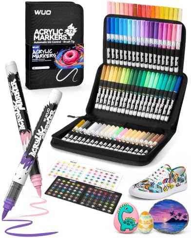 WUO 72 Pack Acrylic Paint Markers with Automatic Liquid Ink Control System