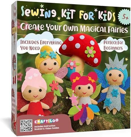 Fairy Sewing Kit for Kids Ages 5-12 - Beginner Kit, 5 Pre-Cut Felt Dolls