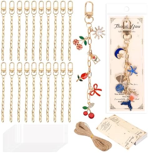 Riwiuue 20 Pcs Keychain Making Kit, Gold Key Chain Making Supplies