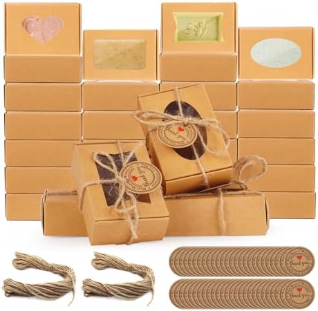 60 PCS Soap Boxes for Homemade Soap with 60 Gift Tags 64 Feet Jute Twine
