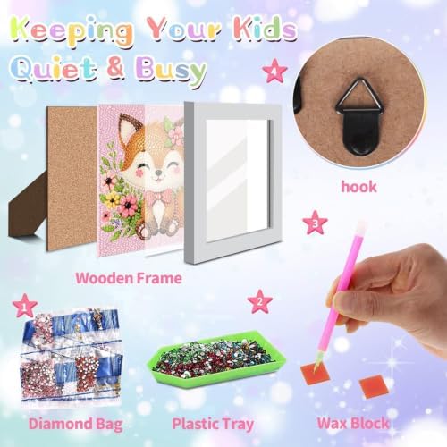 Fox Diamond Art Painting Kits for Kids with Frame Ages 4-8-12 (7x7 inch)