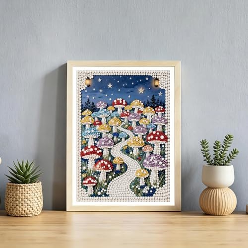 DIYBEADDOT Colored Mushrooms Diamond Pearl Painting Kits for Adults,5D Special Shape Diamond Art Pearl Painting Kits for Beginner,DIY Gem Dot Picture Craft for Home Wall Decor 12x16 inch