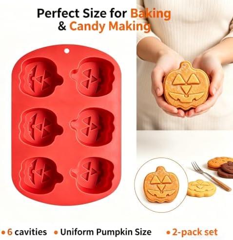 2 Pack 6-Cavity Halloween Pumpkin Silicone Molds for Chocolate Candy