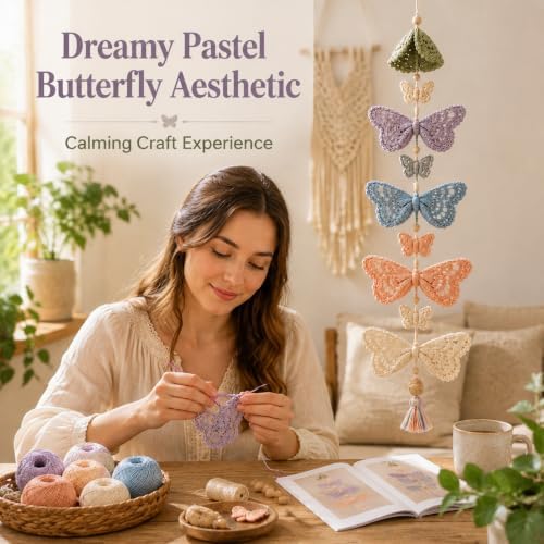 Butterfly Garden Cascade DIY Crochet Kit, Handmade Hanging Crafts，#D
