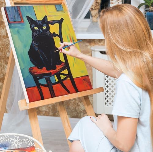 Bowetile Framed Paint by Numbers Kit for Adults Beginner, Black Cat Adults' Paint-by-Number Kits on Canvas, Easy Acrylic Number Painting Kits Home Wall Decor Birthday Gifts, 8x12 in