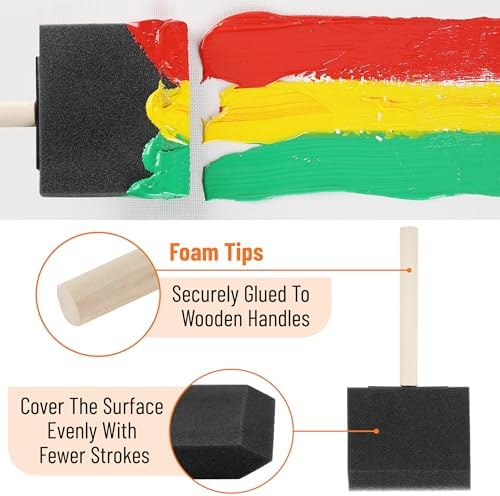 Bates- Foam Paint Brushes, 3", 50 Pack, Black Sponge Brushes for Painting, Sponge Paint Brush