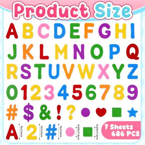 Felt Letters,686 Pcs Felt Stickers 1 Inch Alphabet Number Sticker(Colorful)
