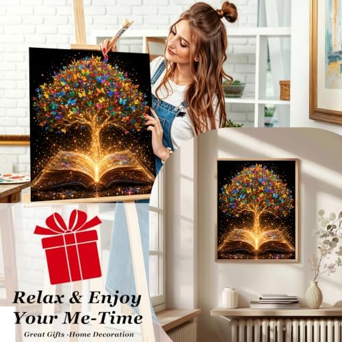 Tree Paint by Numbers Kit for Adult, Book Paint by Number Adult 16x20inch | Tree of Life Canvas Paint by Numbers for Adults Home Wall Decor and Gifts, DIY Acrylic Oil Painting Kit Pre Drawn Canvas