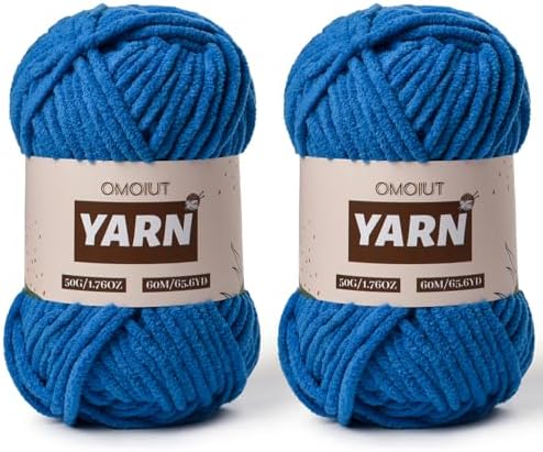2 Packs Plush Chenille Chunky Crochet Yarn - Baby Yarn for Crocheting Soft - Velvet Yarns Knitting for Blankets Crafts - Fluffy Amigurumi Yarns 100g/131yds (2 Blue)
