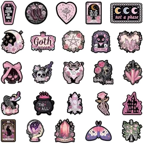 Pastel Horror 50 Pcs, Goth Pink Aesthetic Witchy Stickers for Adults Teens, Skull Crystal Waterproof