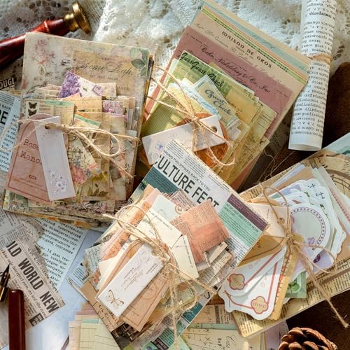 400PCS Vintage Scrapbook Paper Journaling Scrapbooking Supplies Kit Aesthetic Decorative Craft Paper Assorted for Bullet Junk Journals Card Making Craft DIY, Memory Post Office Series