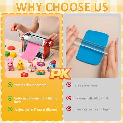 Polymer Clay Press Machine, Clay Conditioning Roller, 6 Thickness Settings | 40 PCS Cutters & Molds, Stainless Steel Clay Mixer, Non-Stick Pasta Roller for Handmade Jewelry, Sculpting & DIY Crafts