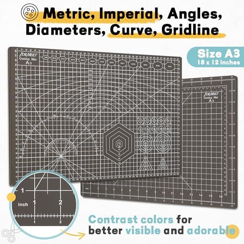 Self Healing Cutting Mat 18" x 12", A3 Double-Sided for Sewing & Quilting | Non-slip, 5-Ply Rotary Cutting Mat for Crafts Cutting Fabric Scrapbooking, and Small Modeling Projects, Espresso Brown