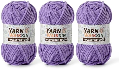 3 Purple Soft Chenille Yarn for Crocheting, Fluffy Chunky Crochet Yarn for Baby Blanket, (10.58oz/393yds) Fuzzy Velvet Yarn for Amigurumi&DIY Puzzle、Crafts、Scarf