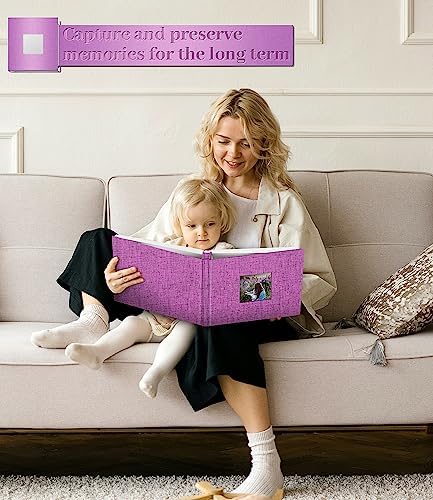 Artfeel Photo Album Self Adhesive Scrapbook Album for 3x5 4x6 5x7 8x10 Pictures,120 Pages Linen Cover with Display Window DIY Photo Book,Ideal Gifts for Family Travel Wedding Baby