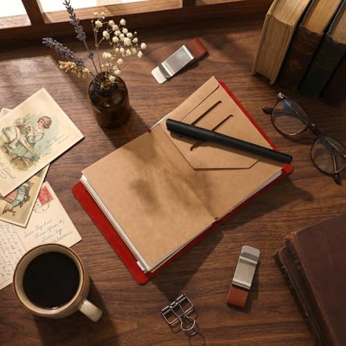 Thenshop Leather Travel Notebook 3 Inserts,Wine Red,Passport Size
