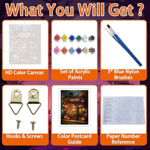 WULINHUAFA Halloween Paint by Numbers Adults Beginner 16x20 Inch | Book Shop Adult Paint by Number Kits, DIY Acrylic Oil Easy Painting by Numbers for Gifts Home Wall Decor Without Frame