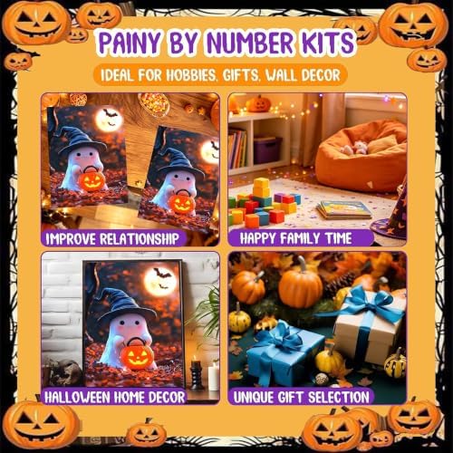 Spooky Paint by Numbers for Adults, Halloween Paint by Number on Canvas