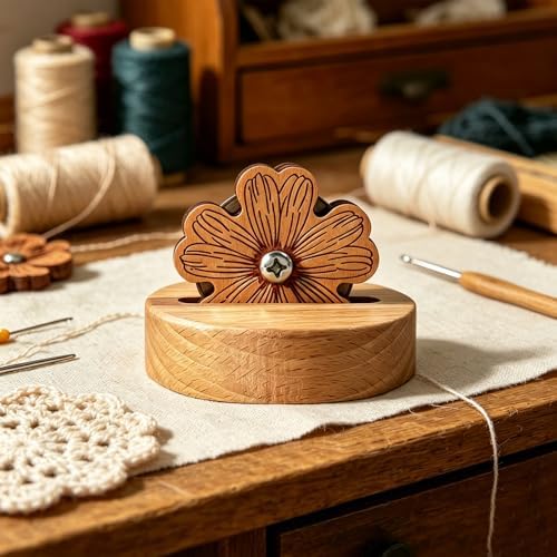 Thread Cutter Blade Tool for Sewing with Flower Shape Solid Wooden Sewing Tools (1 Piece)
