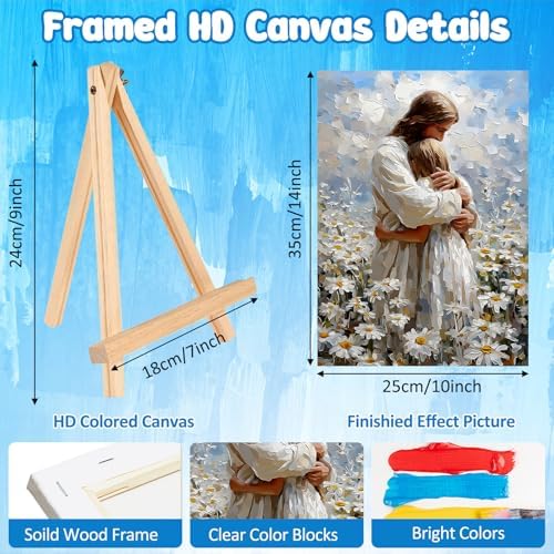 MAXBYE Framed Paint by Numbers Kit for Adults, Canvas Painting by Number Jesus Hugging Women Christian with Wooden Easel, DIY Acrylic Craft Art Kits for Beginners Gift Home Wall Decor10×14 in