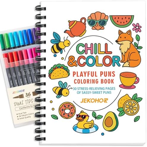 Chill-Sweet Puns Coloring Books for Adults with 30 Pattern and 36 Markers