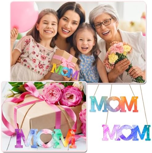 Mum 30Pcs Unfinished Wooden Mother's Day Gift Ornaments DIY Craft Mother Birthday Present-30Pack Paintable Blank Natural Mom Cutouts Hanging Wood Slices for Kids Art Crafts DIY Gift for Mom