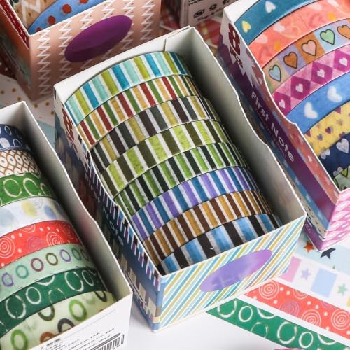 YUBBAEX 8 Rolls Basic Washi Tape Set Cute Pattern Masking Decorative Tapes for Arts, DIY Crafts, Journals, Planners, Scrapbooking, Wrapping (Color Stripe)