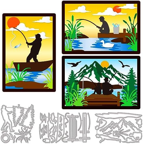 GLOBLELAND Fishing Cutting Dies for Card Making Father and Son Cut Die for DIY Scrapbooking Journal Embossing Paper Craft Decor