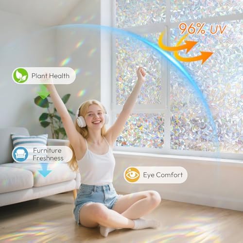 rabbitgoo Window Privacy Film Rainbow, Clear, 17.5" x 157.4"