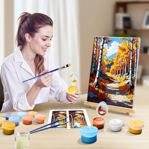 JOOZ Framed Paint by Numbers Kit for Adults, Fall Landscape, 8x12 Inch