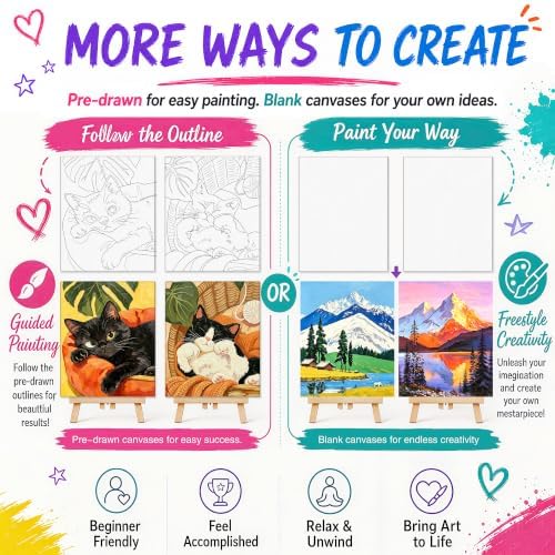 QUANWAISJ Sip and Paint Kit for Adults, Pre Drawn Canvas for Painting for Adults, 2 Pack Canvas Painting Kit, Paint Party Kit, Date Night Activities for Couples (Leisurely Cat)