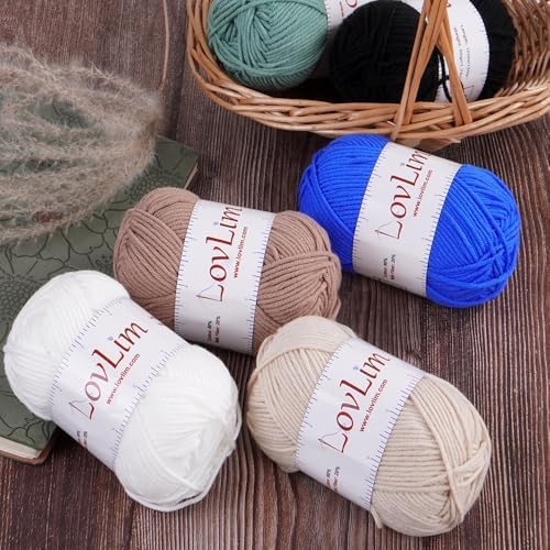 Yarn Pack, 6 skeins of 50g Each, Soft Cotton Yarn for Crochet and Knitting, Craft DK Amigurumi Yarn (Six White)