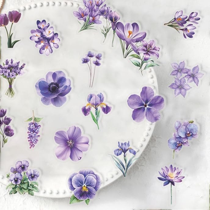50Pcs Violet Flower PET Stickers Set
