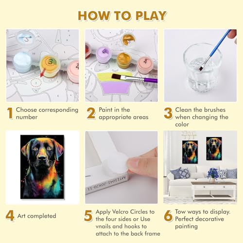 Bowetile Framed Colorful Dog Paint by Numbers Kit for Adults, Adults' Paint-by-Number Kits on Canvas, Painting by Numbers Animal, Acrylic Dog Number Painting for Home Wall Decor, 8x12in