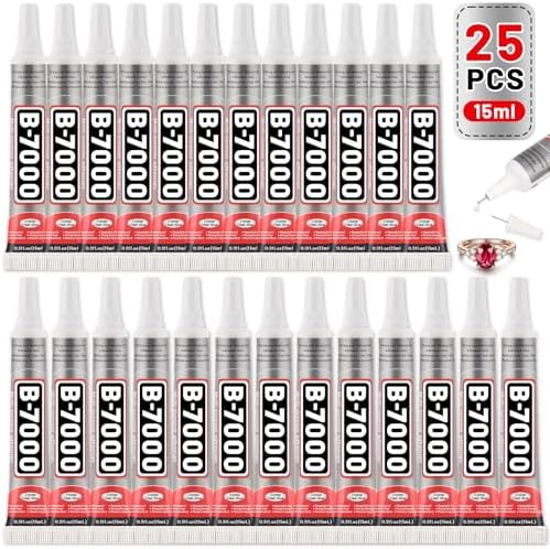 25 Tube 15ML B7000 Glue Clear with Precision Tip, Bulk B-7000 Craft Glue Rhinestone Bedazzling Glue Super Adhesive for DIY Jewelry Making Nail Art Fabric Shoes Phone Repair
